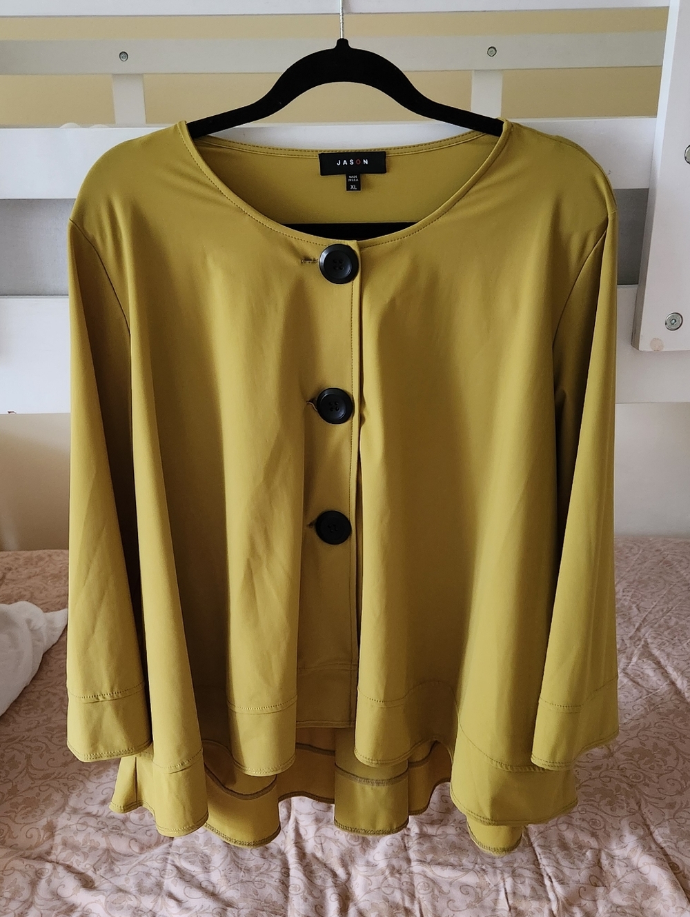 Jason Comfy USA Jacket Tunic Chartreuse Button artsy oversized Lagenlook XL